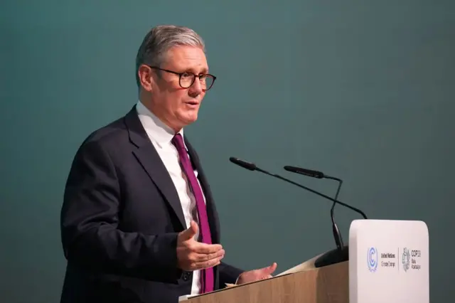 Prime Minister Sir Keir Starmer speaks on day two of the Cop29 climate summit in Baku,