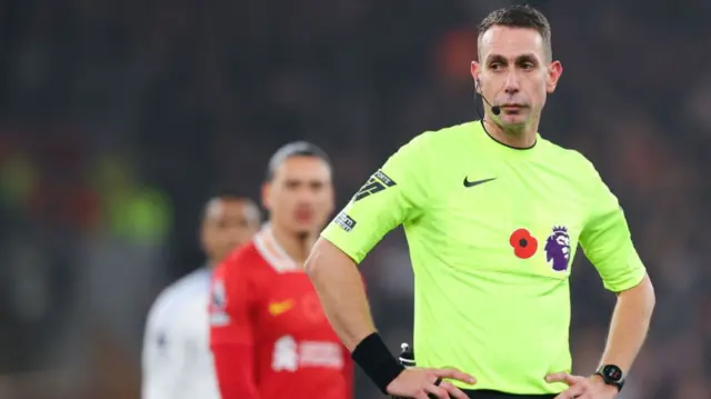 Referee David Coote during the Premier League match between Liverpool and Aston Villa