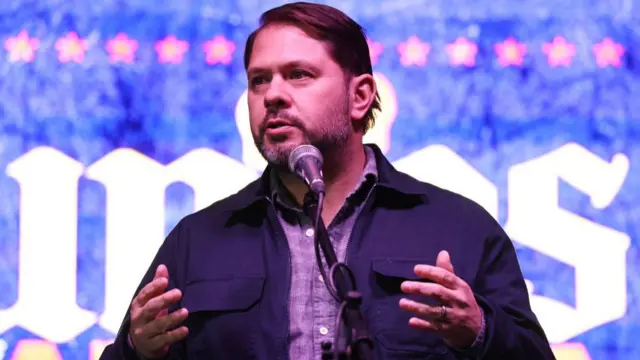 Ruben Gallego speaks at a 'get out the vote' event