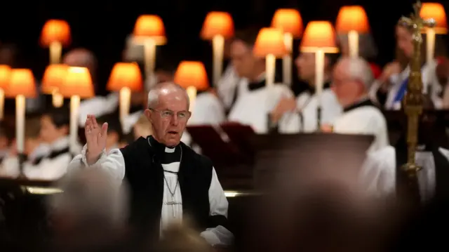 The Archbishop of Canterbury Justin Welby speaks during a service