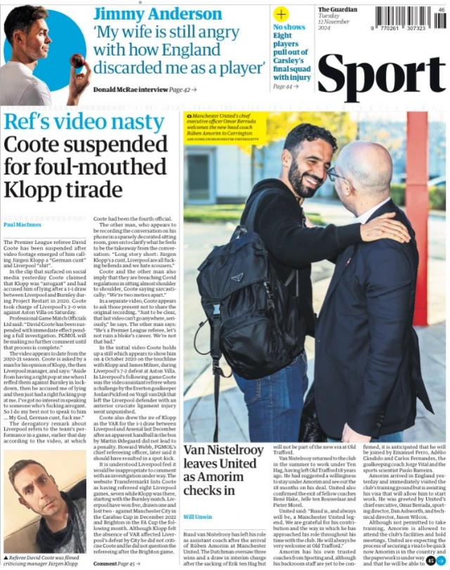 The back page of Tuesday's The Guardian