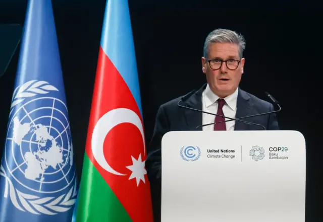 British Prime Minister Keir Starmer deliveries his statement at the UN Climate Change Conference COP29 in Baku, Azerbaijan