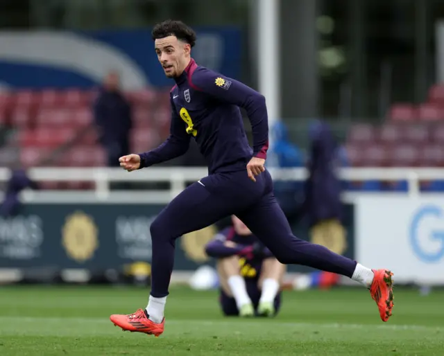 Curtis Jones of England runs during a training session at St Georges Park