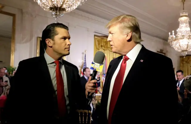 U.S. President Donald Trump is interviewed by Fox and Friends co-host Pete Hegseth at the White House in Washington, U.S. April 6, 2017.