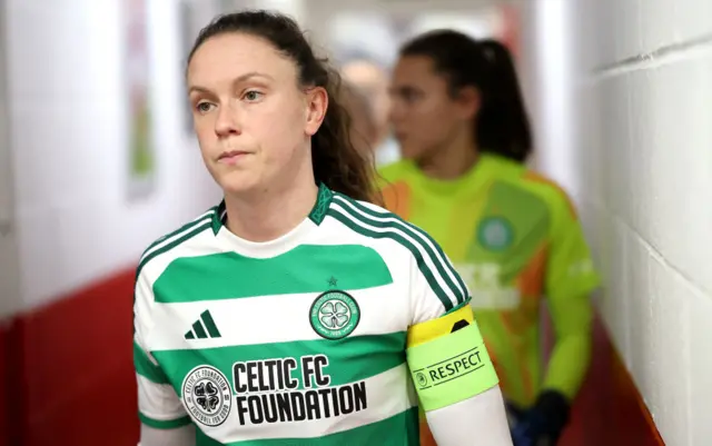 Kelly Clark of Celtic makes her way down the tunnel ahead of the UEFA Women's Champions League match between Celtic FC and FC Twente.