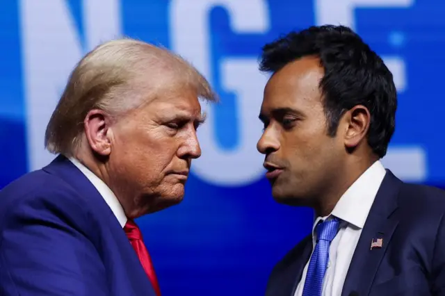 Businessman and former Republican presidential candidate Vivek Ramaswamy attends Republican presidential nominee and former U.S. President Donald Trump's campaign event sponsored by conservative group Turning Point Action, in Las Vegas, Nevada, U.S. October 24, 2024.