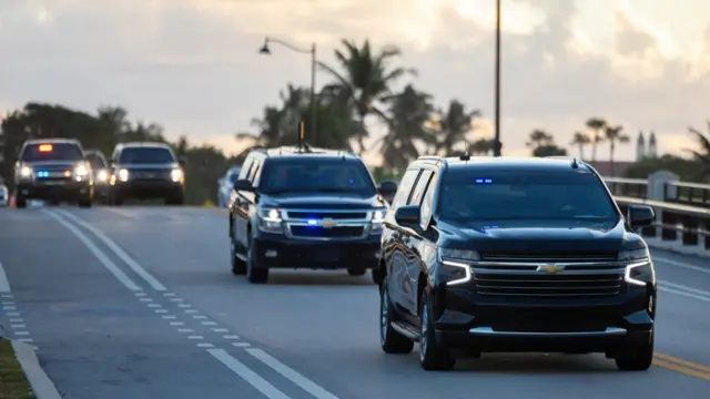 A motorcade transporting U.S. President-elect Donald Trump leaves his residence at Mar-a-Lago en route to Washington for a meeting with U.S. President Joe Biden, in Palm Beach