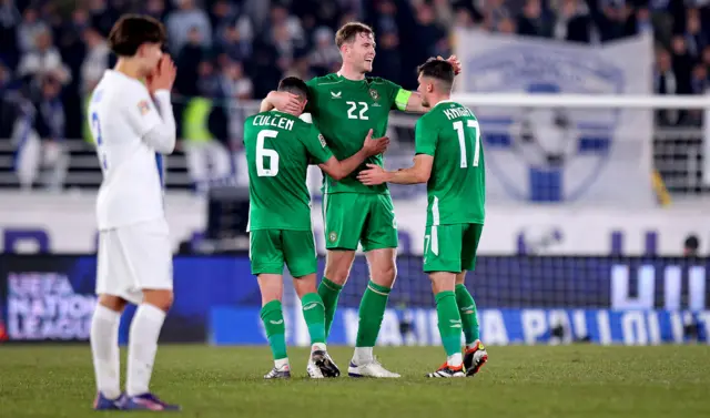 Nathan Collins celebrates against Finland