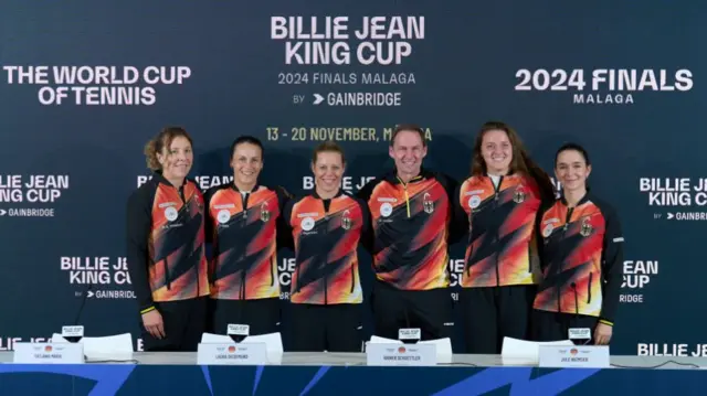 Anna-Lena Friedsam, Tatjana Maria, Laura Siegemund, Captain Rainer Schuettler, Jule Niemeier and Eva Lys of Team Germany