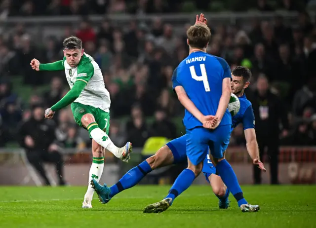 Sammie Szmodics sending a shot towards goal