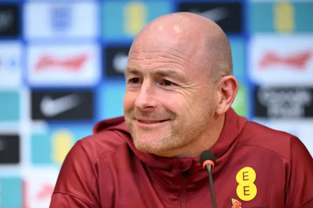 Lee Carsley, interim manager of England, reacts.