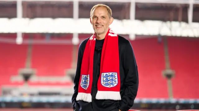 Thomas Tuchel poses for a photo as he is announced as the new England manager at Wembley Stadium