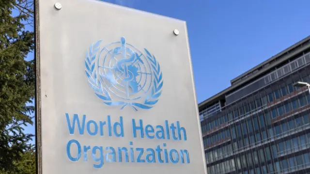 The World Health Organisation (WHO) logo is seen near its headquarters in Geneva