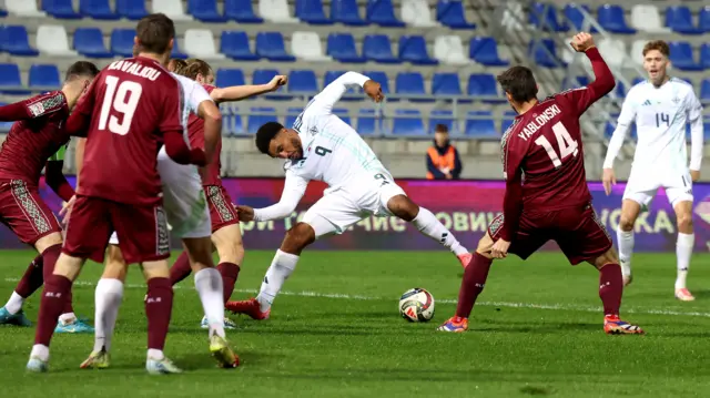 Northern Ireland's Jamie Reid attempts to control the ball against Belarus last month