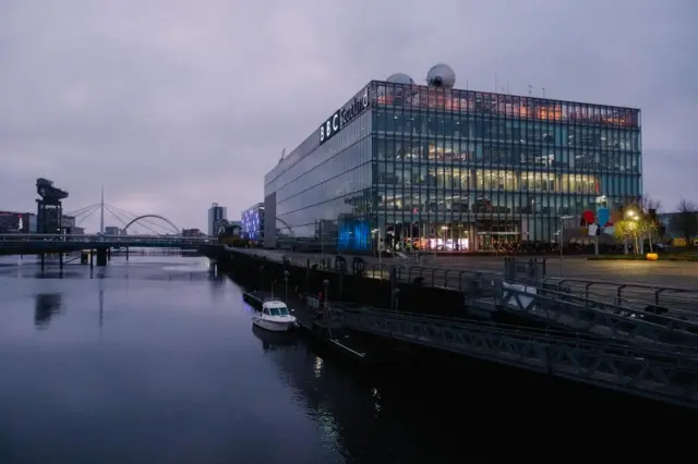 BBC Scotland's office, with the so-called 'Squinty Bridge' off in the distance
