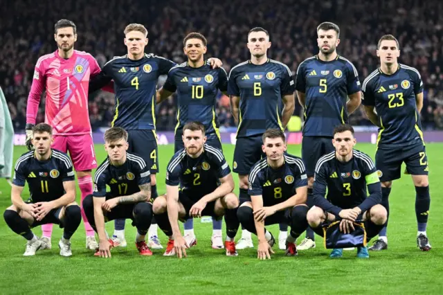 Scotland players pose for team photo during the Nations League match against Portugal