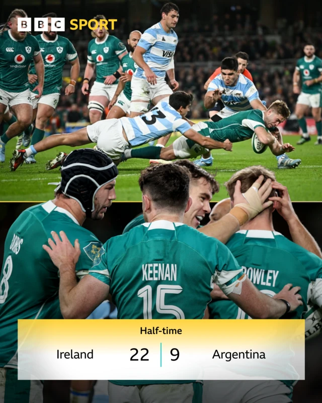 Jack Crowley celebrates his try for Ireland