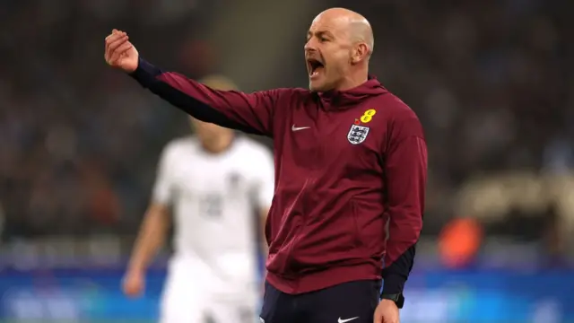 Lee Carsley, Interim Head Coach of England, reacts