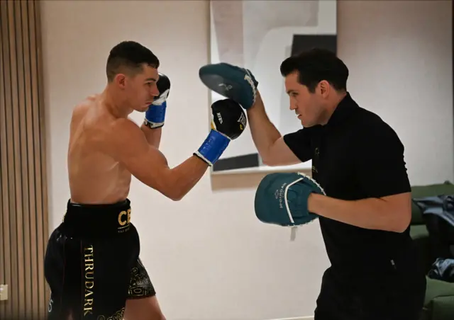 Chris Billam-Smith and Shane McGuigan on the pads