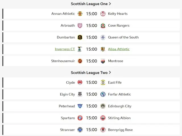 Scottish League 1 & 2 fixtures