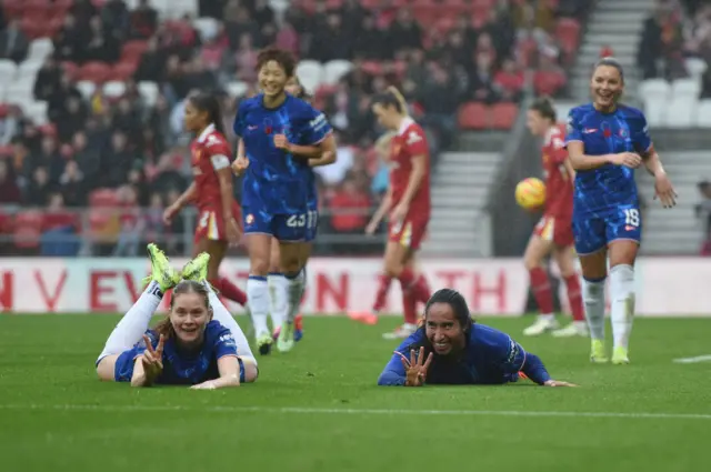 Chelsea celebrate a goal in the WSL