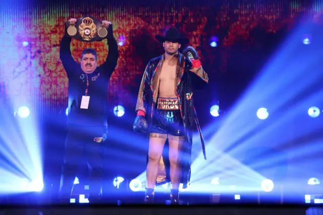 Gilberto Ramirez in shorts as he makes his ringwalk