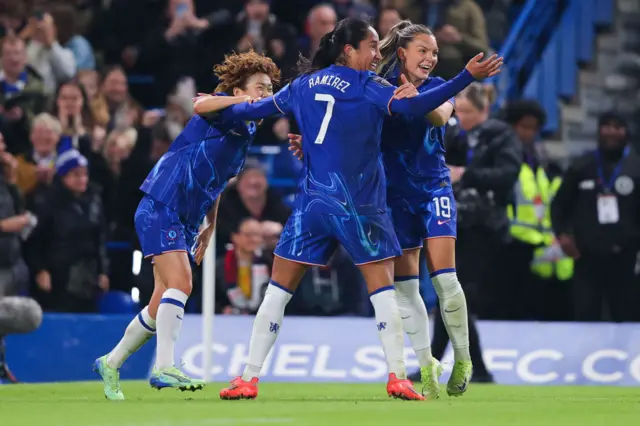 Chelsea celebrate going 1-0 up against Man City