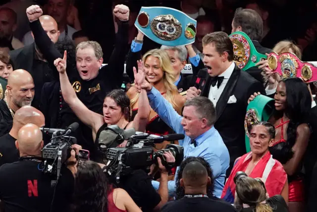 Katie Taylor has her hand raised