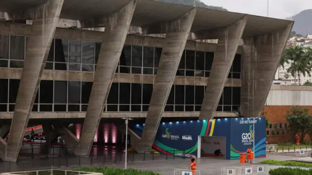 Workers take part in the preparations at the Museum of Modern Art (MAM), the venue of the G20 Summit, in Rio de Janeiro