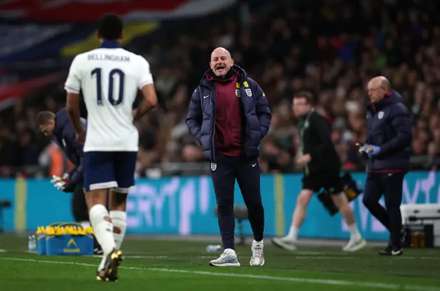 Lee Carsley, Interim Head Coach of England, reacts