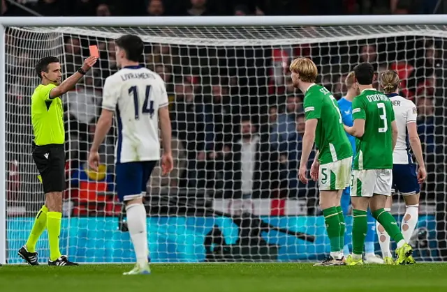 Liam Scales of Republic of Ireland is sent off