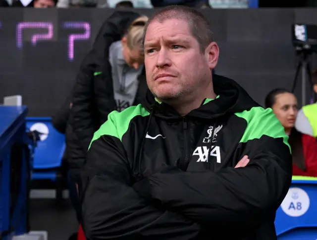 Matt Beard sits in the away dugout at Goodison Park