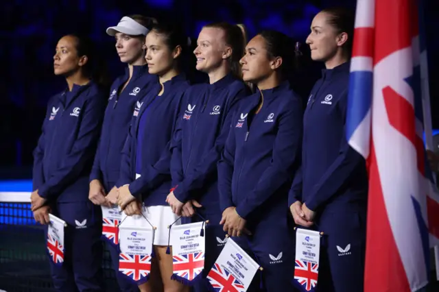 Billie Jean King Cup Finals - Great Britain's team stand for national anthems