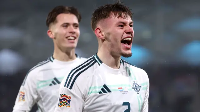 Joy for Conor Bradley after giving Northern Ireland a 2-0 lead