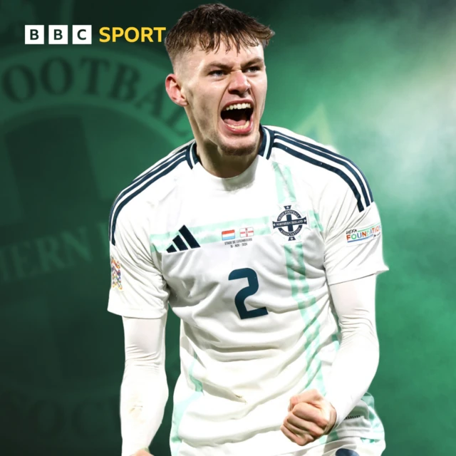 Northern Ireland's Conor Bradley celebrates scoring against Luxembourg