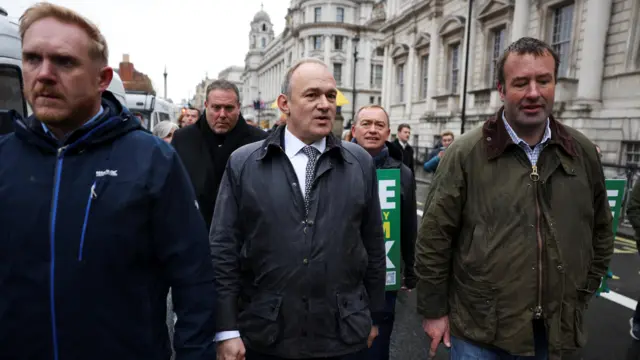 Leader of the Liberal Democrats Ed Davey, arrives at the demonstration protesting against the Labour government's new agricultural policy