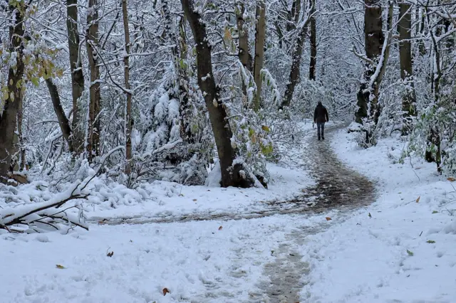 A man walking in the snow