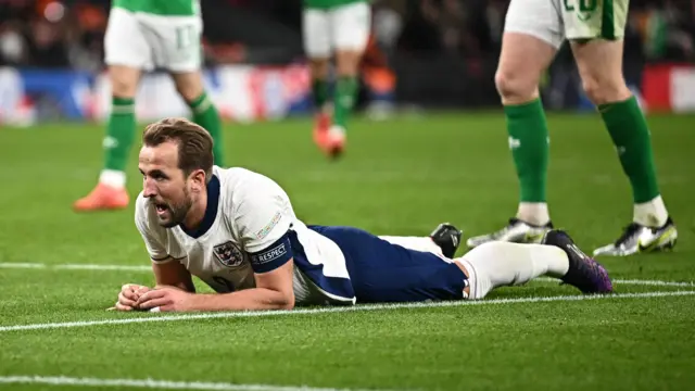 Harry Kane looks on during England's game against Republic of Ireland