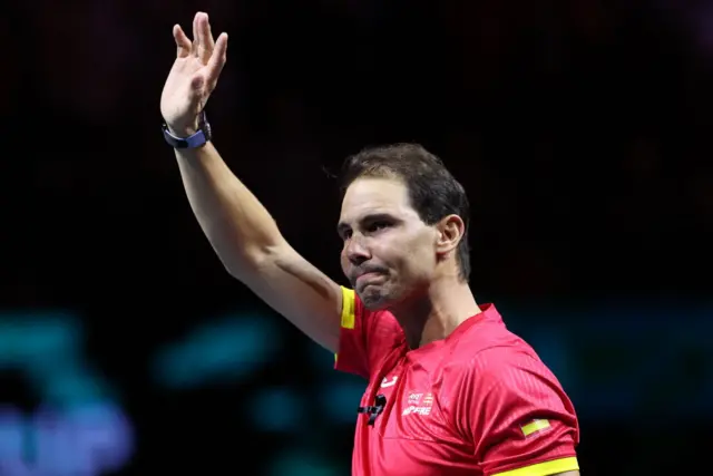 Spain's Rafael Nadal waves