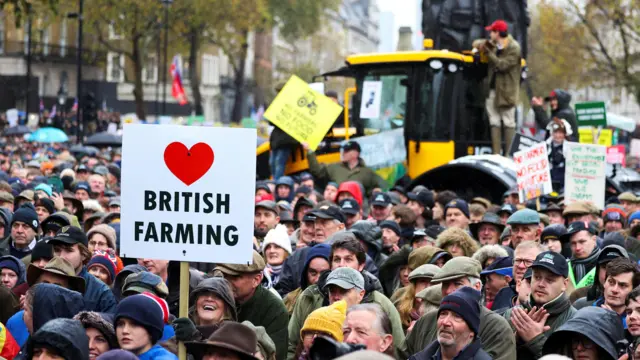 Farmers take part in a demonstration protesting against the Labour government's new agricultural policy