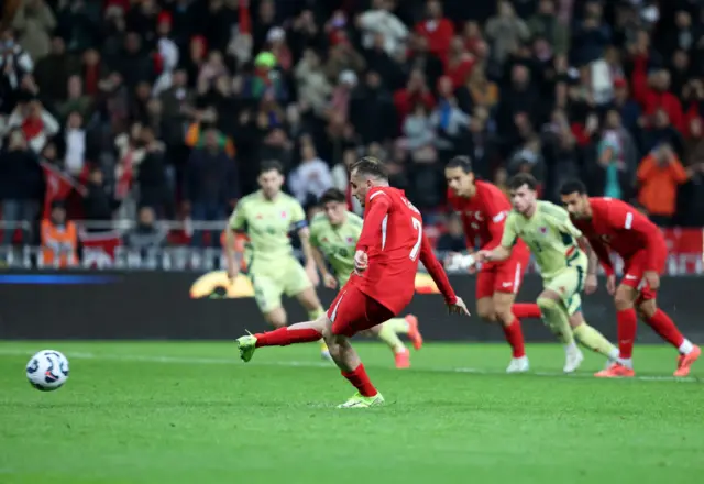 Kerem Akturkoglu of Turkey misses his spot-kick