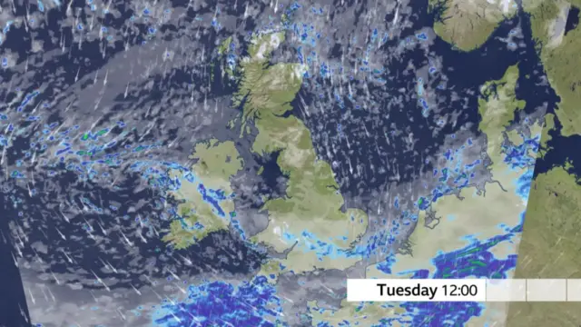 Forecast for UK weather at 12pm on Tuesday 19 November