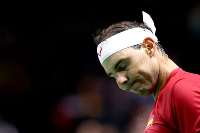 Rafael Nadal of Team Spain reacts