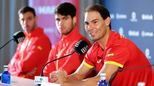 Rafael Nadal speaks at a news conference