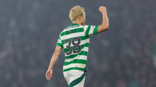 GLASGOW, SCOTLAND - NOVEMBER 02: Celtic's Daizen Maeda celebrates after scoring to make it 3-0 during a Premier Sports Cup semi-final match between Celtic and Aberdeen at Hampden Park, on November 02, 2024, in Glasgow, Scotland. (Photo by Craig Foy / SNS Group)