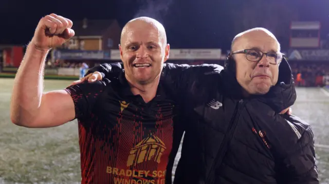 Tamworth match-winner Tom Tonks with manager Andy Peaks