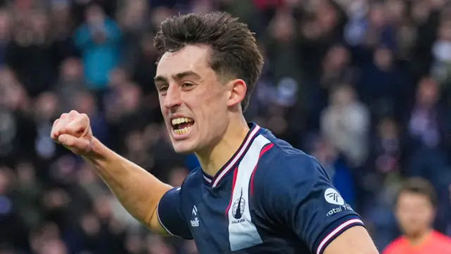 Keelan Adams celebrates after scoring for Falkirk against Greenock Morton