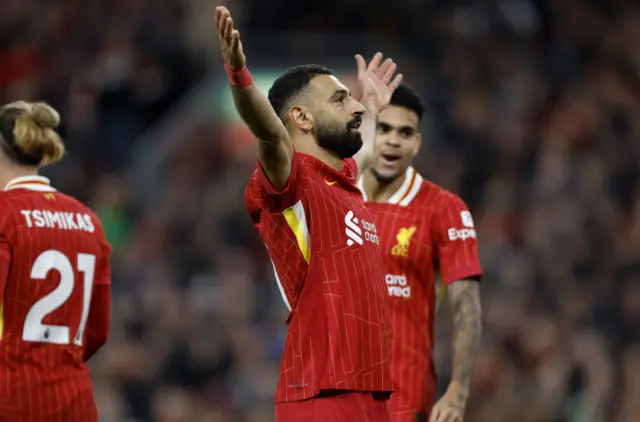 Salah celebrates his winner v Brighton