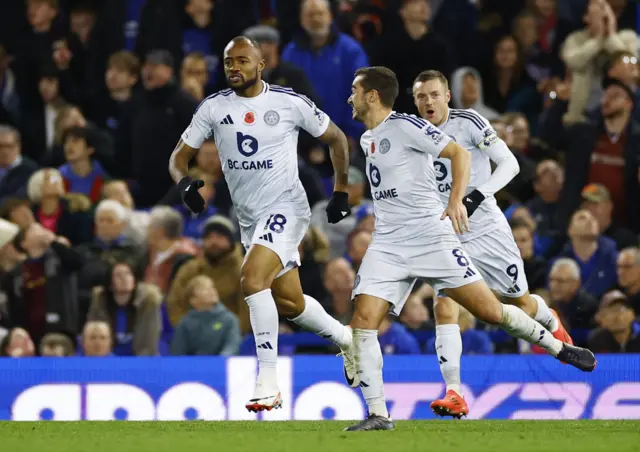 Leicester City's Jordan Ayew celebrates