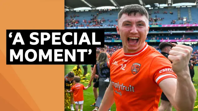 Oisin Conaty celebrates after Armagh's All-Ireland Final win, when he produced a man-of-the-match display